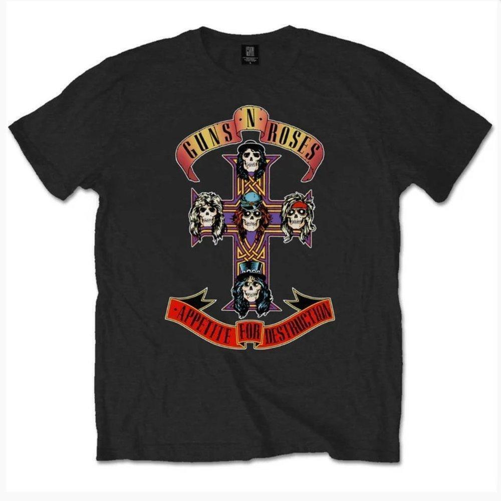 Guns N Roses Appetite For Destruction Black Retro Graphic Fan T Shirt